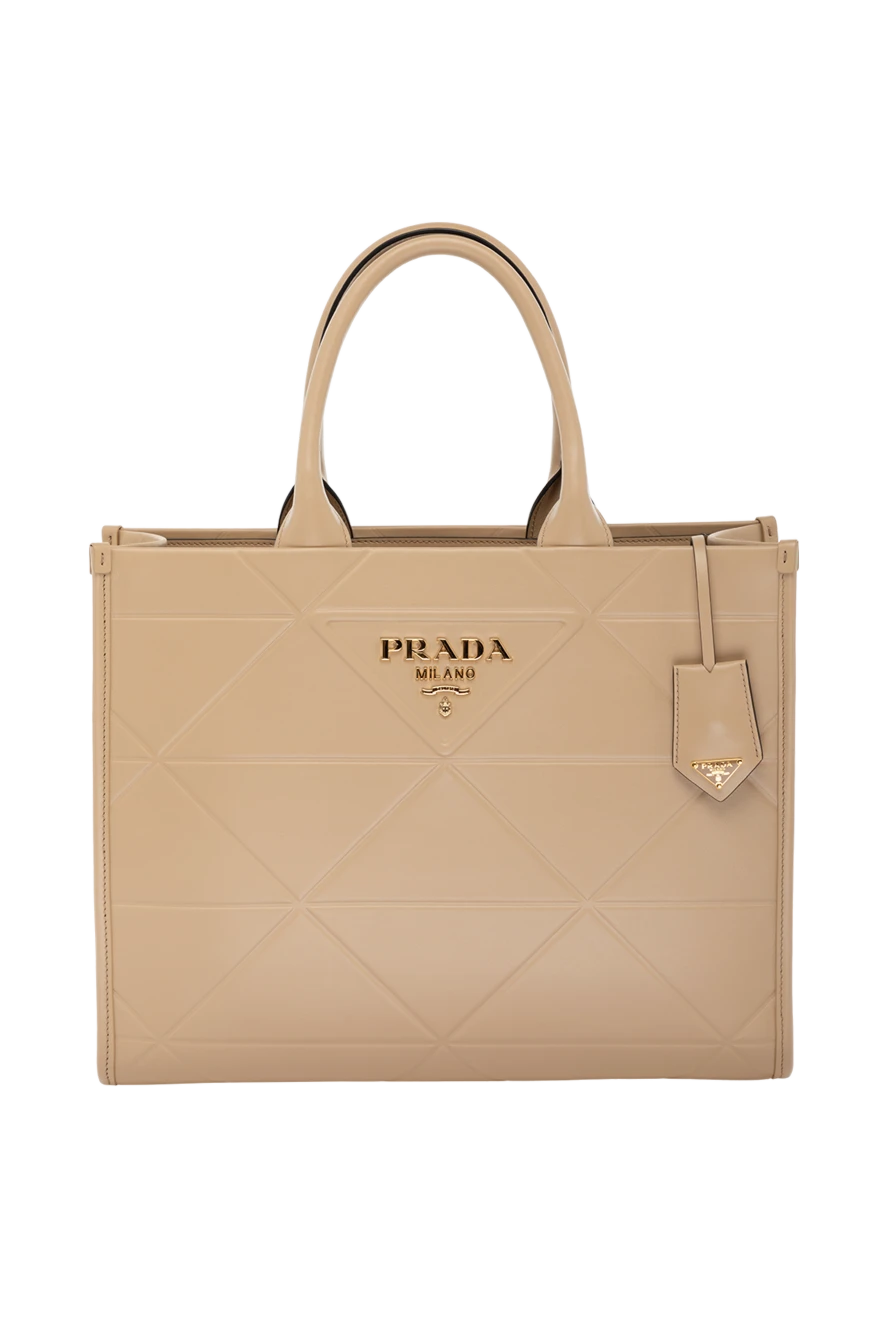 Prada Сумка из натуральной кожи женская бежевая бежевая - логотип бренда. 100% натуральная кожа. молния. Страна производитель: Италия. Уход: специализированная чистка - фото 1