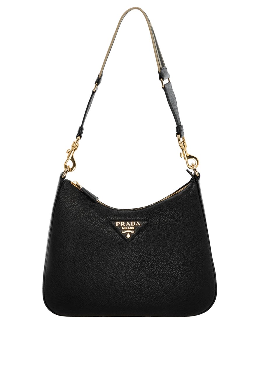 Prada Women's black genuine leather bag with logo - brand logo. 100% genuine leather. Closure: zipper. Country of manufacture: Italy. Care: specialized cleaning - photo 1