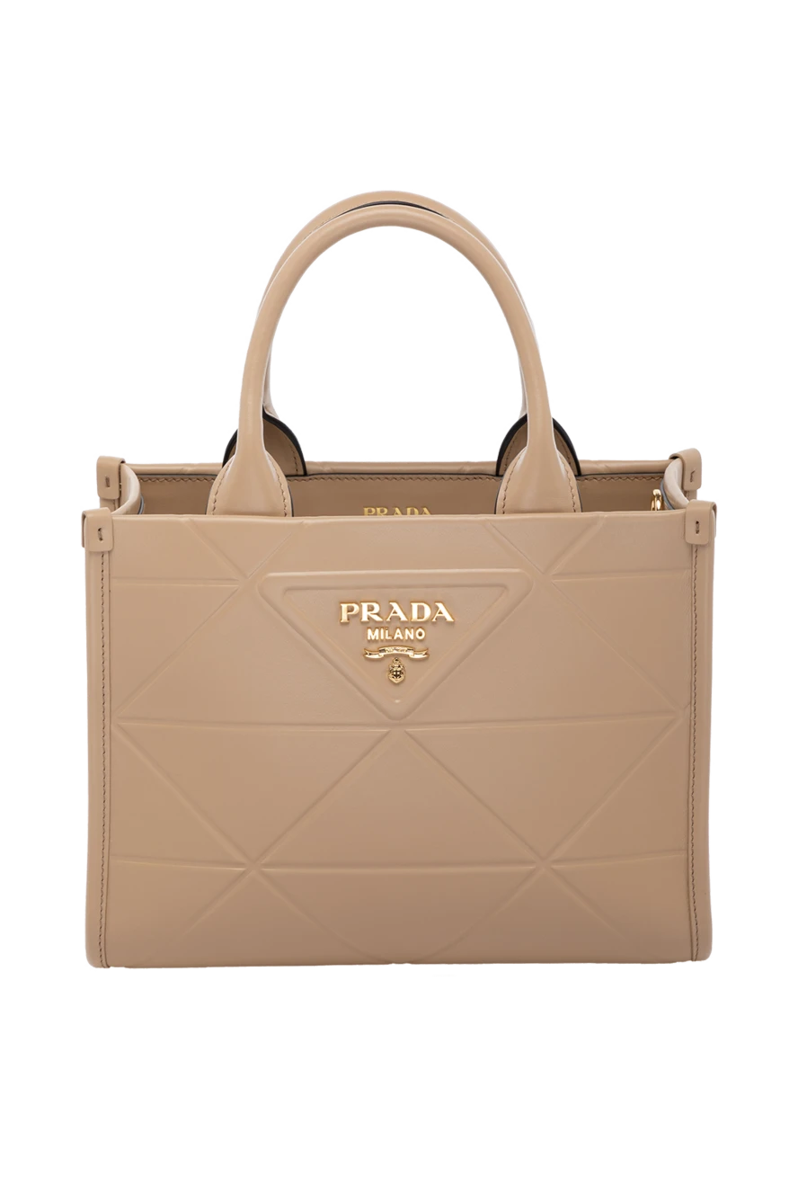 Prada Women's beige bag made of genuine leather - brand logo. 100% genuine leather. Country of manufacture: Italy. Care: specialized cleaning - photo 1