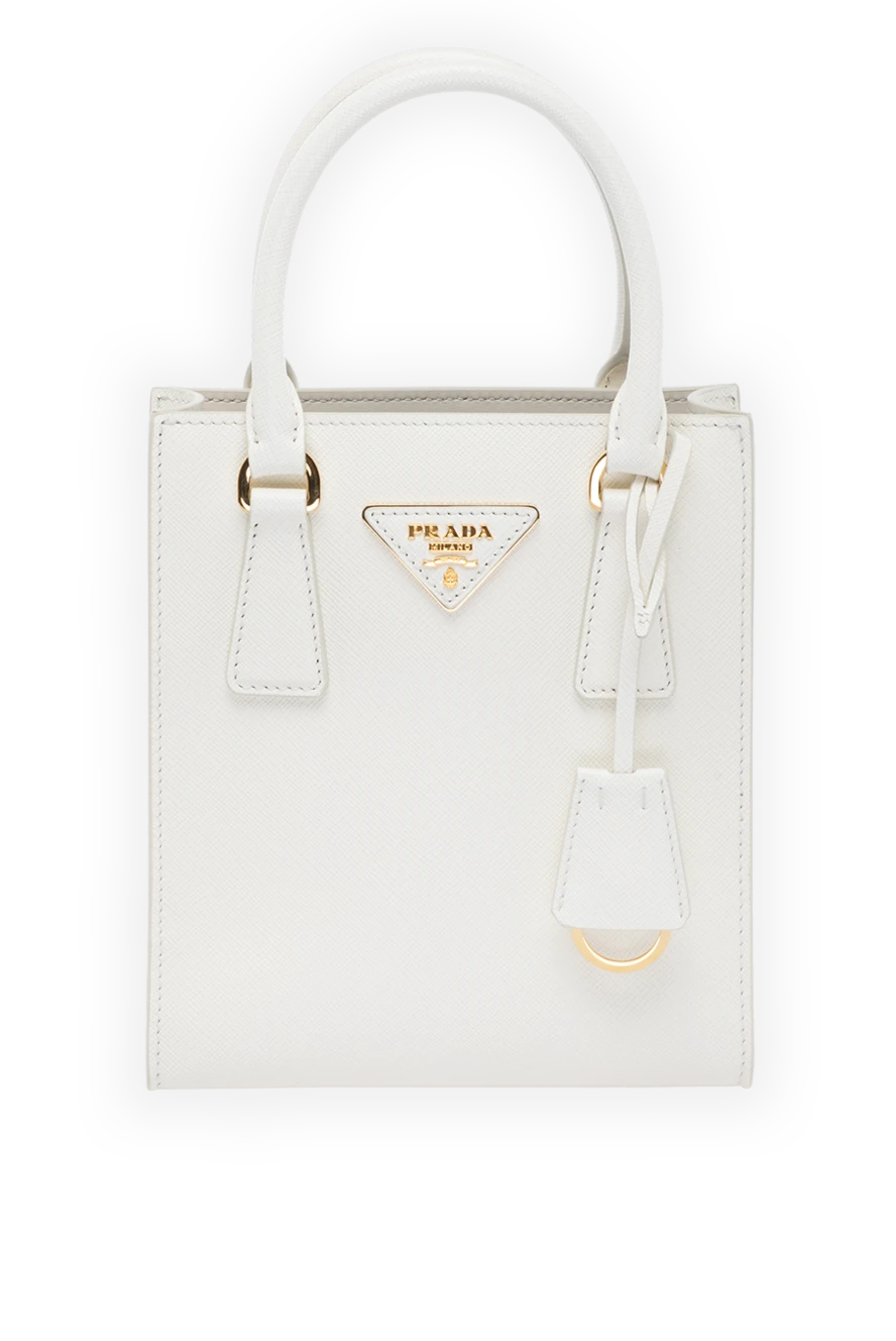 Prada Women's genuine leather bag white - brand logo, keychain with ring. 100% genuine leather. Country of manufacture: Italy. Care: specialized cleaning - photo 1