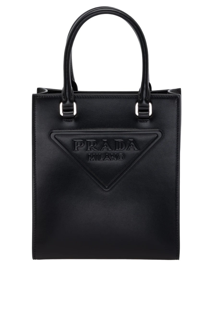 Prada Women's black genuine leather bag with embossed logo - embossed brand logo. 100% genuine leather. Country of manufacture: Italy. Care: specialized cleaning - photo 1