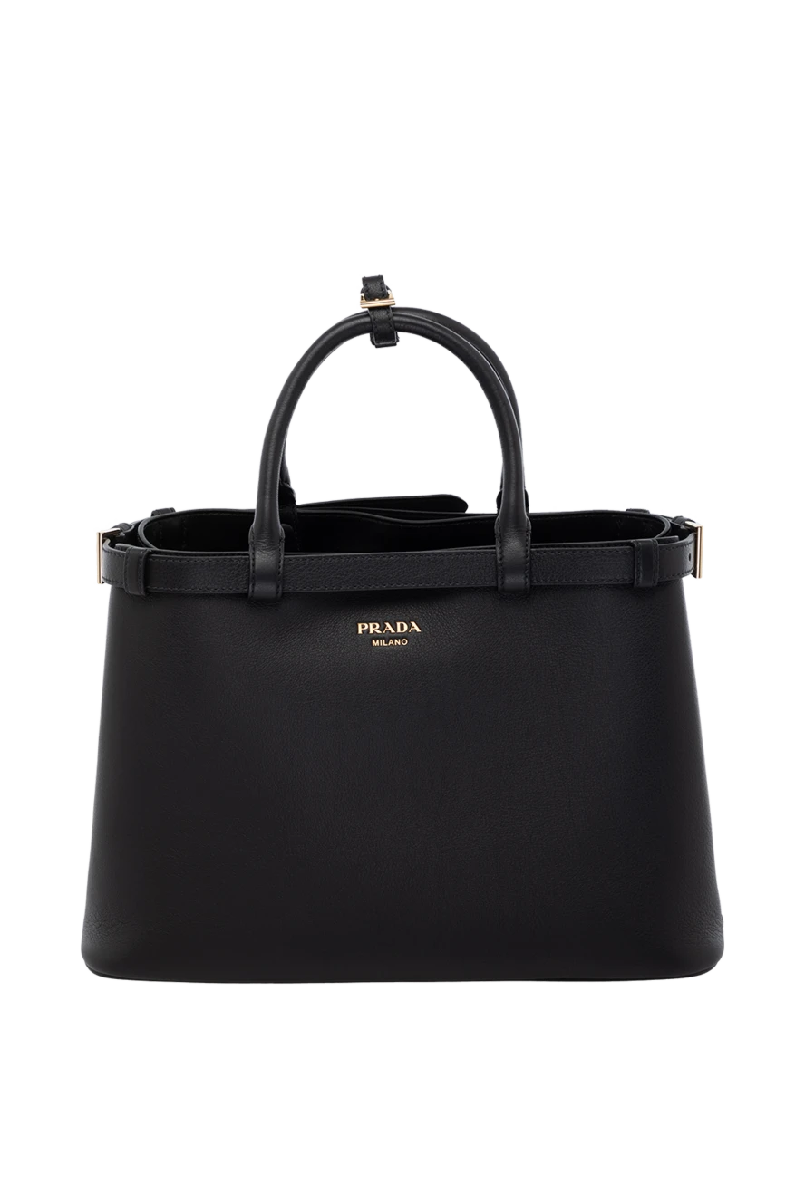 Prada Women's black genuine leather bag with logo - belt on the hem, brand logo. 100% genuine leather. Country of manufacture: Italy. Care: specialized cleaning - photo 1