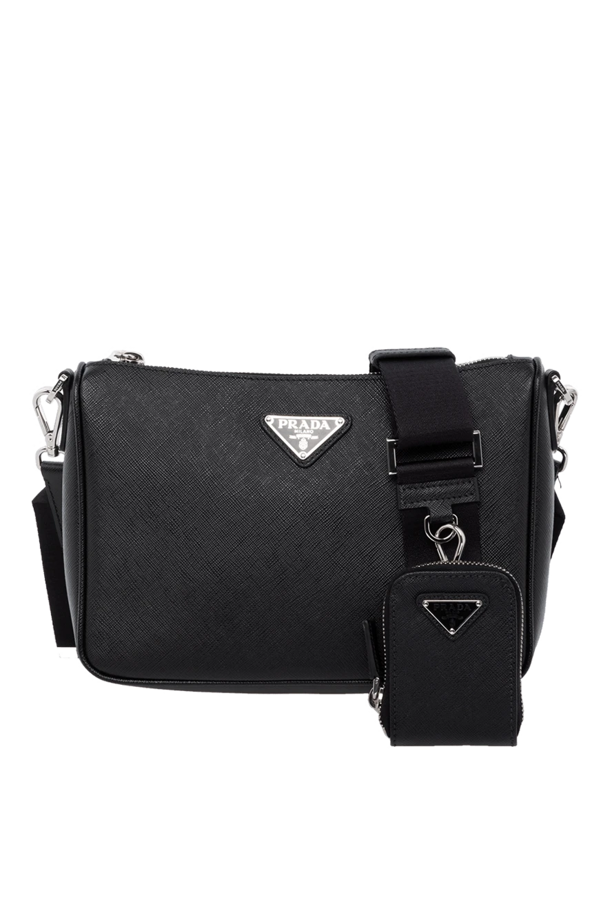 Prada Black men's shoulder bag made of genuine leather - 100% genuine leather. Closure: zipper. zippered pockets. Country of manufacture: Italy. Care: specialized cleaning - photo 1