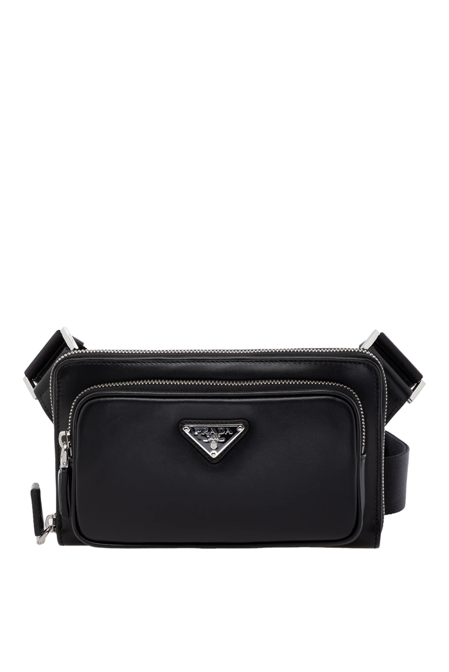 Prada Men's black belt bag made of genuine leather - Decor: brand logo. Composition: 100% genuine leather. Closure: zipper. Pockets: side pocket with zipper. Country of manufacture: Italy. Care: specialized cleaning - photo 1