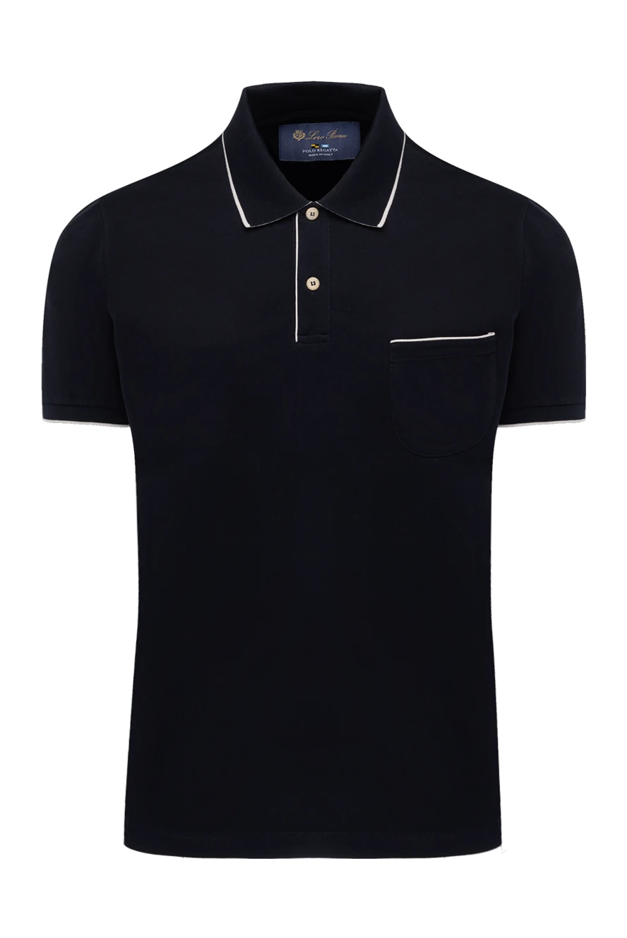 Loro Piana Men's black cotton and elastane polo with pocket - contrasting stripes on collar and pocket. 96% cotton, 4% elastane. Closure: buttons. one chest pocket. Country of manufacture: Italy. Care: specialized cleaning - photo 1