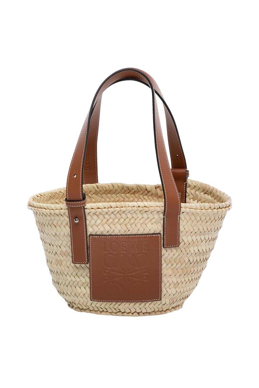 Loewe Bag made of straw and genuine leather for women beige - brand logo. 90% straw, 10% genuine leather. Country of manufacture: Italy. Care: specialized cleaning - photo 1