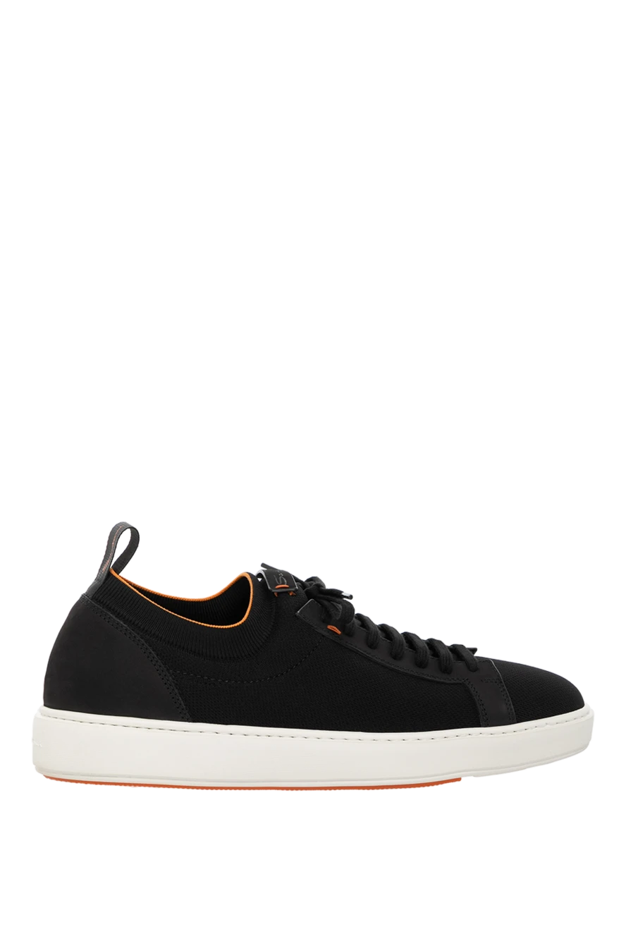 Santoni Black men's sneakers made of textile and suede. - contrast sole. 70% textile, 30% suede. Closure: laces. Country of manufacture: Italy. Care: specialized cleaning - photo 1