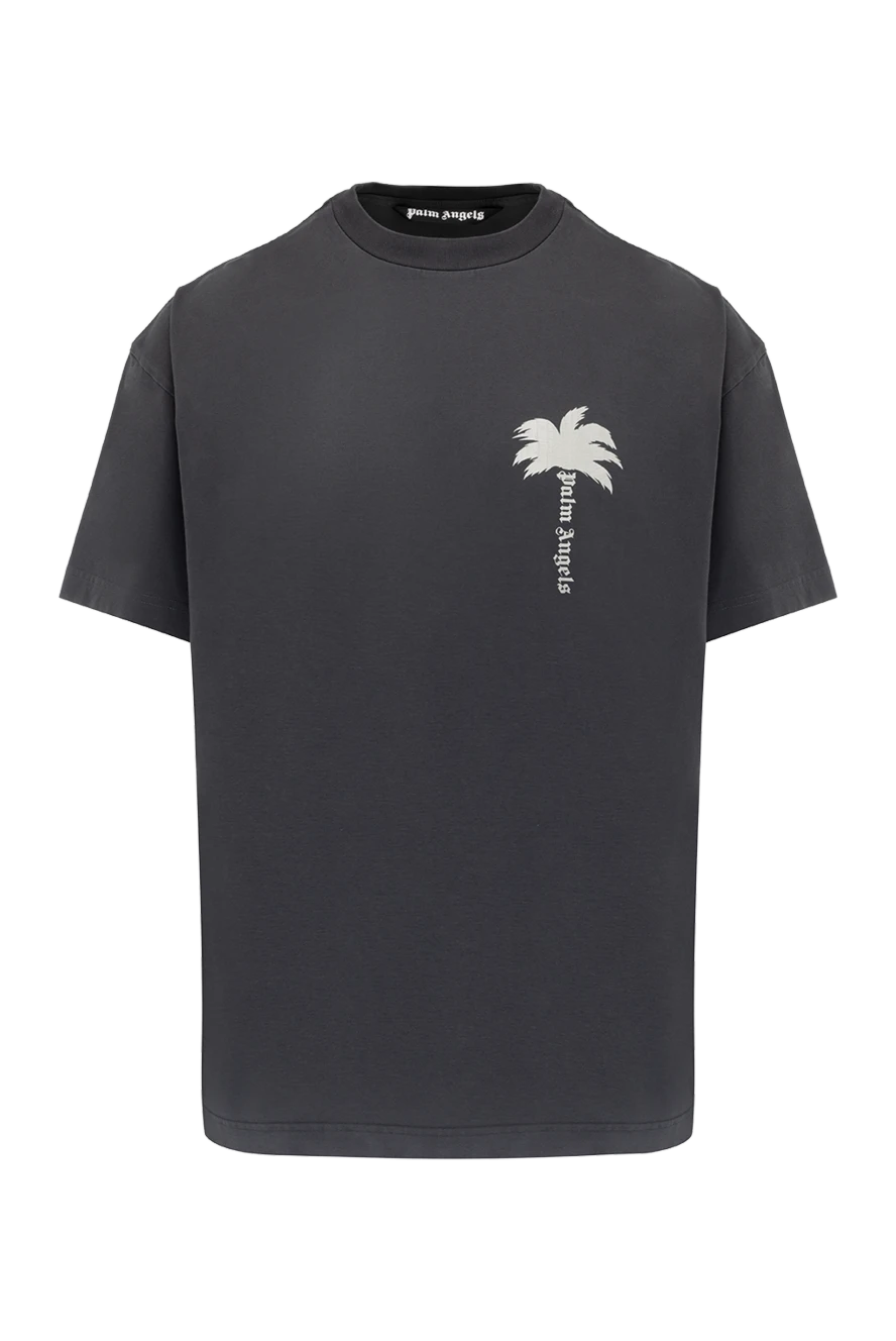 Palm Angels Gray cotton T-shirt for men - brand logo. 100% cotton. Country of manufacture: Italy. Care: specialized cleaning - photo 1