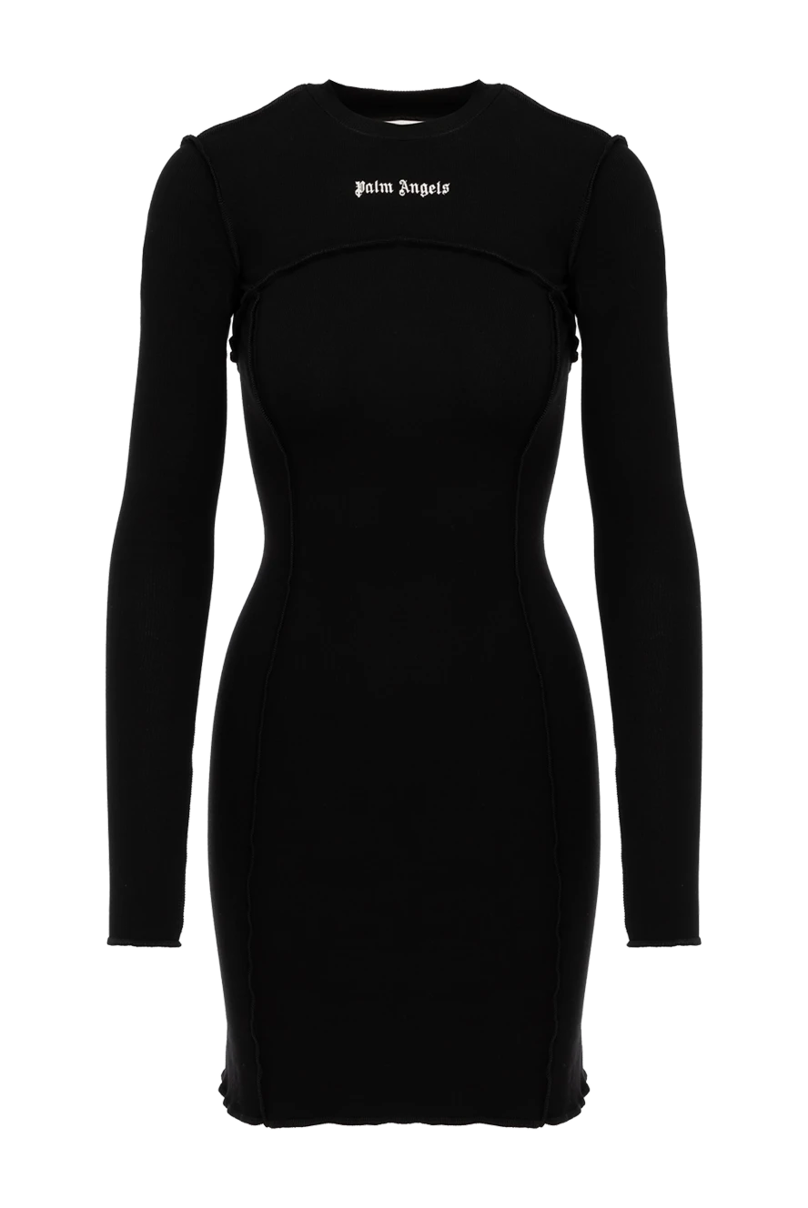 Palm Angels Black knitted dress made of cotton and elastane for women - brand logo. 97% cotton, 3% elastane. Closure: buttons. one chest pocket. Country of manufacture: Italy. Care: specialized cleaning - photo 1