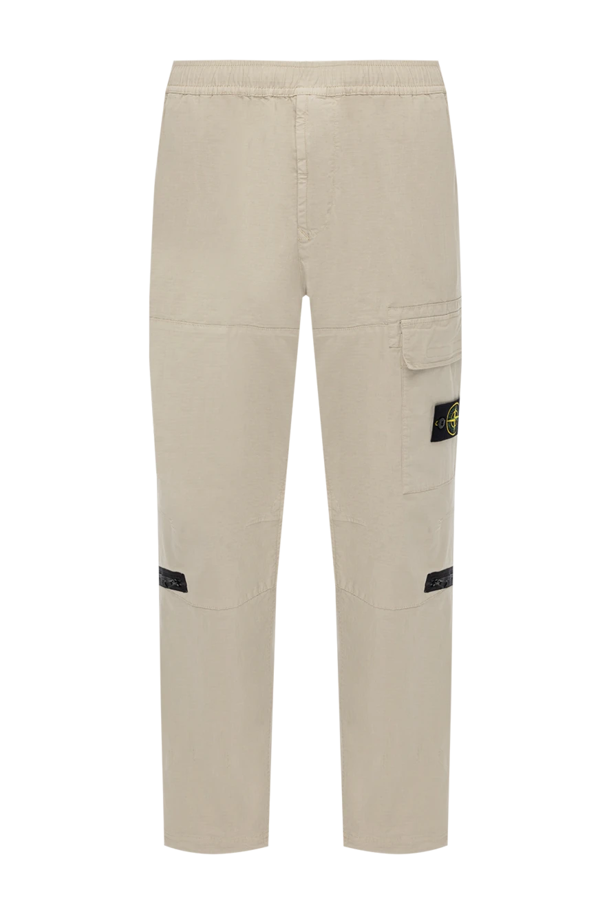 Stone Island Beige men's pants made of cotton and elastane - brand logo. 95% cotton, 5% elastane. Closure: button, zipper. two side pockets, one back pocket, one leg pocket. Country of manufacture: Italy. Care: specialized cleaning - photo 1