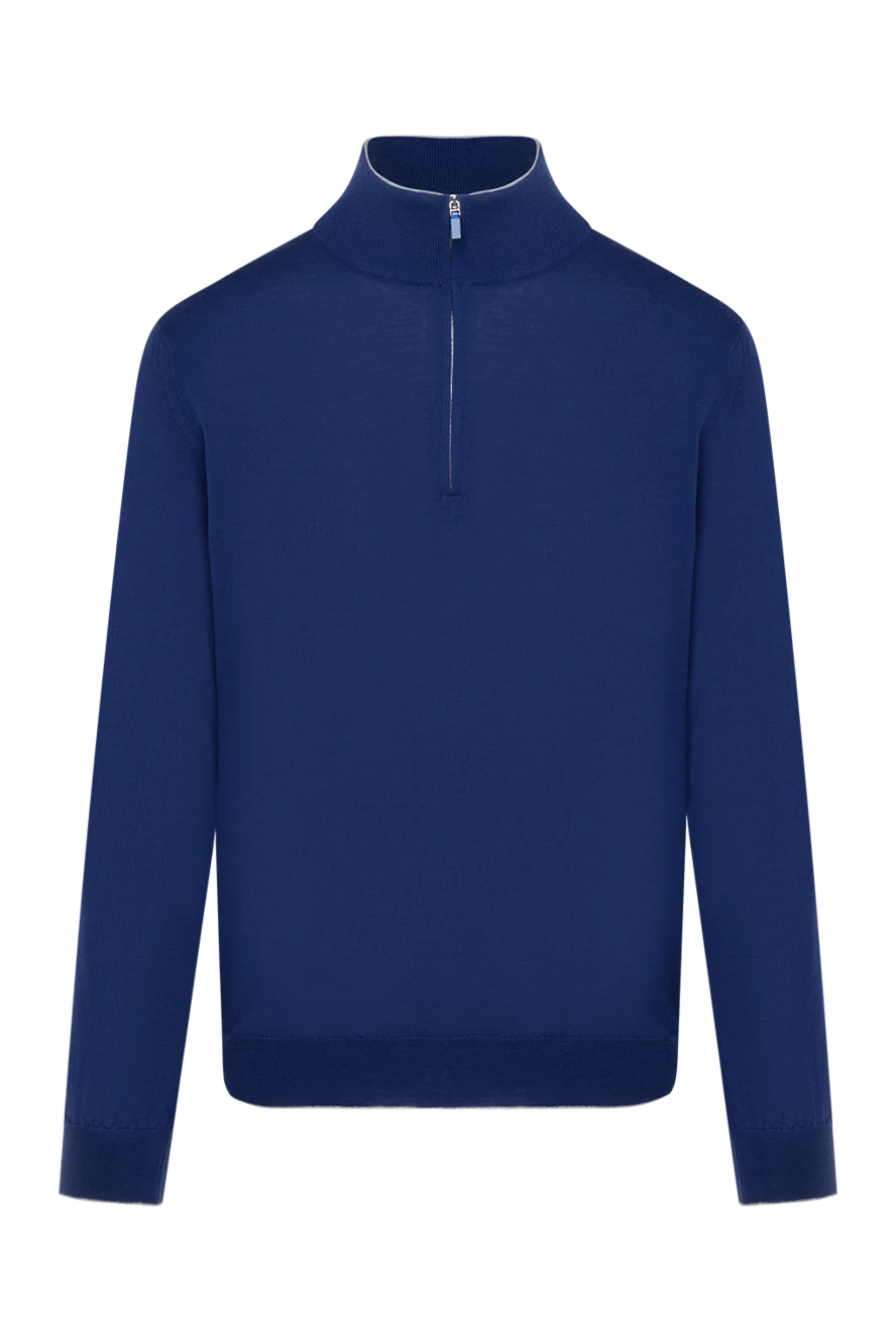 Svevo Men's blue wool troyer with zipper - contrast edging. 100% cotton,. Closure: buttons. Country of manufacture: Italy. Care: specialized cleaning - photo 1