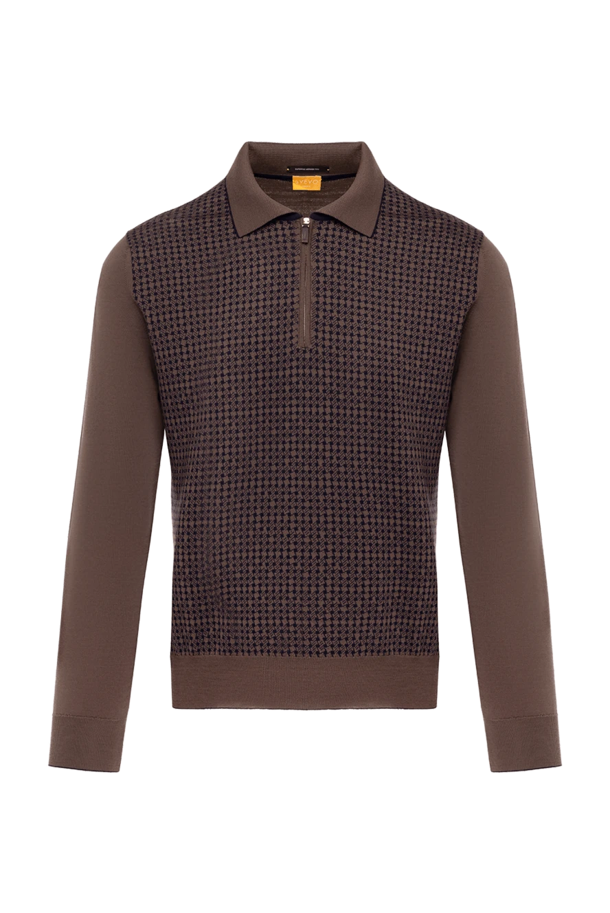 Svevo Polo with long sleeves in brown wool - small diamond pattern. 100% wool. Closure: zipper. Country of manufacture: Italy. Care: specialized cleaning - photo 1