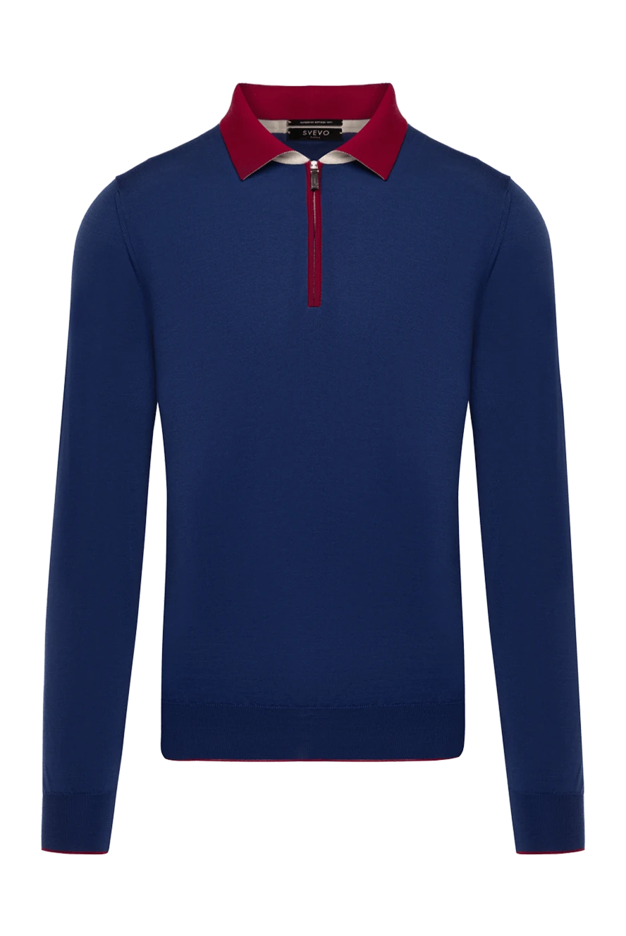 Svevo Polo with long sleeves made of wool blue for men - red collar. 100% wool. Closure: zipper. Country of manufacture: Italy. Care: specialized cleaning - photo 1