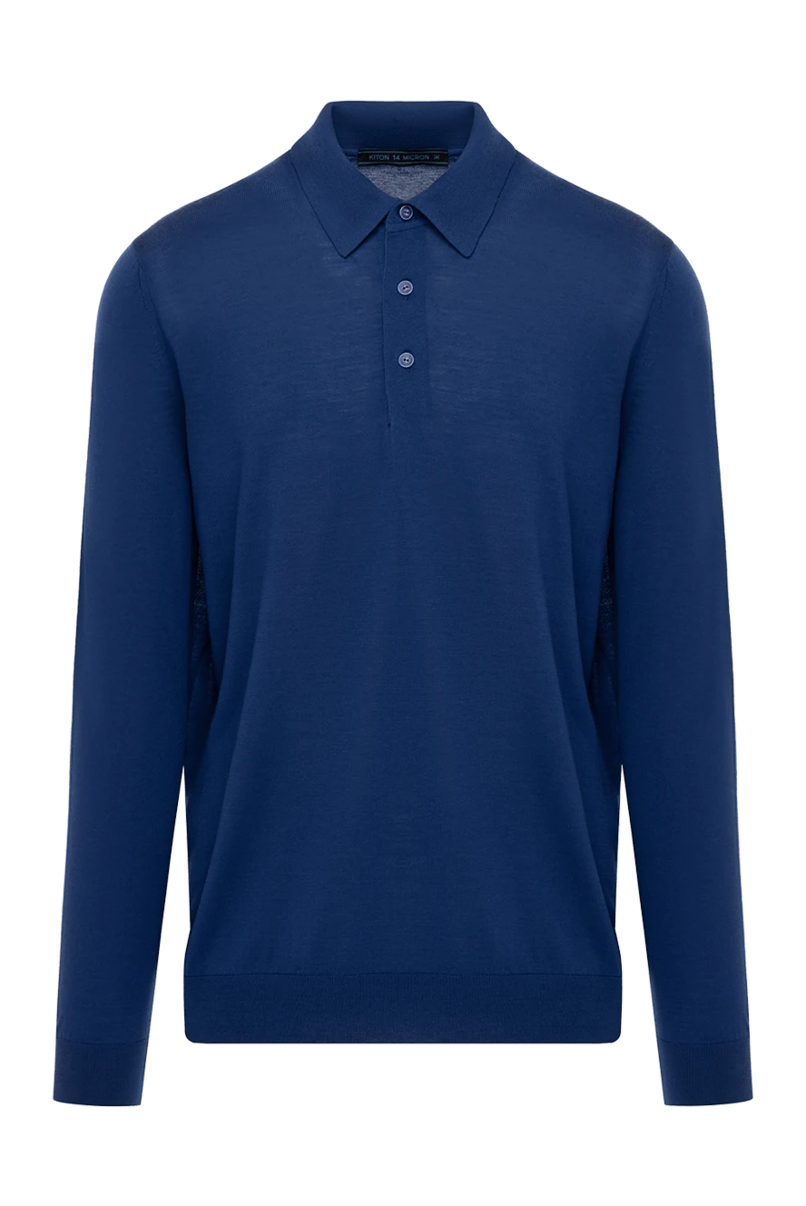 Kiton Polo with long sleeves for men blue wool - 100% wool. Closure: buttons. Country of manufacture: Italy. Care: specialized cleaning - photo 1