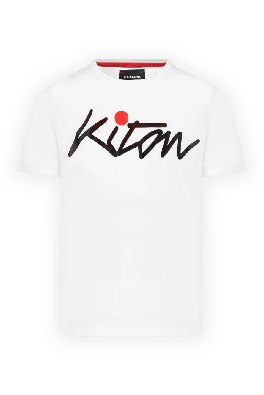 Kiton T-shirt with logo white men's cotton - brand logo. 100% cotton. Country of manufacture: Italy. Care: specialized cleaning - photo 1