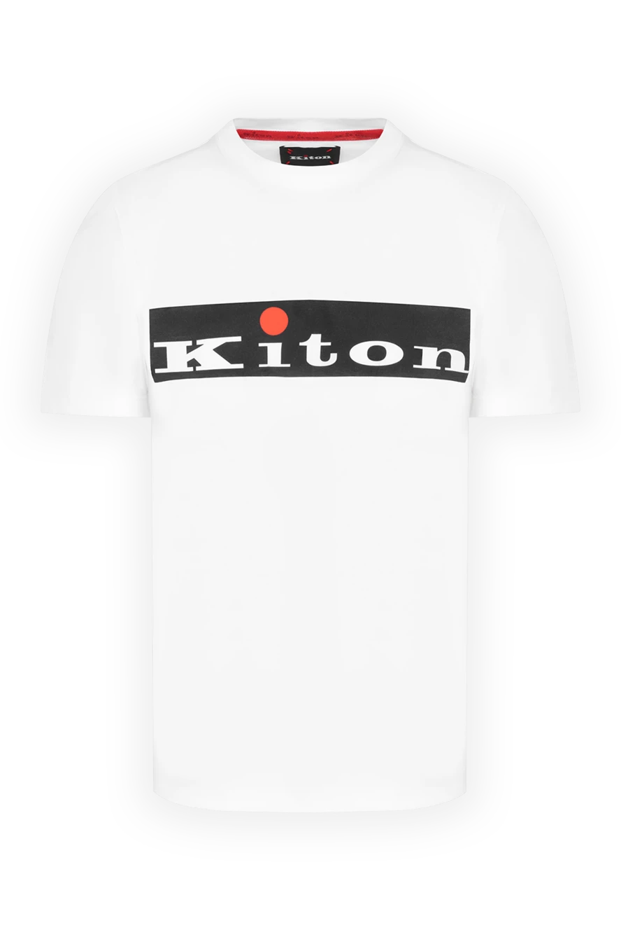 Kiton Біла бавовняна футболка з контрастною плашкою та червоним акцентом (уцінка) - логотип бренду. 100% бавовна. Країна виробник: Італія. Догляд: спеціалізоване чищення - фото 1