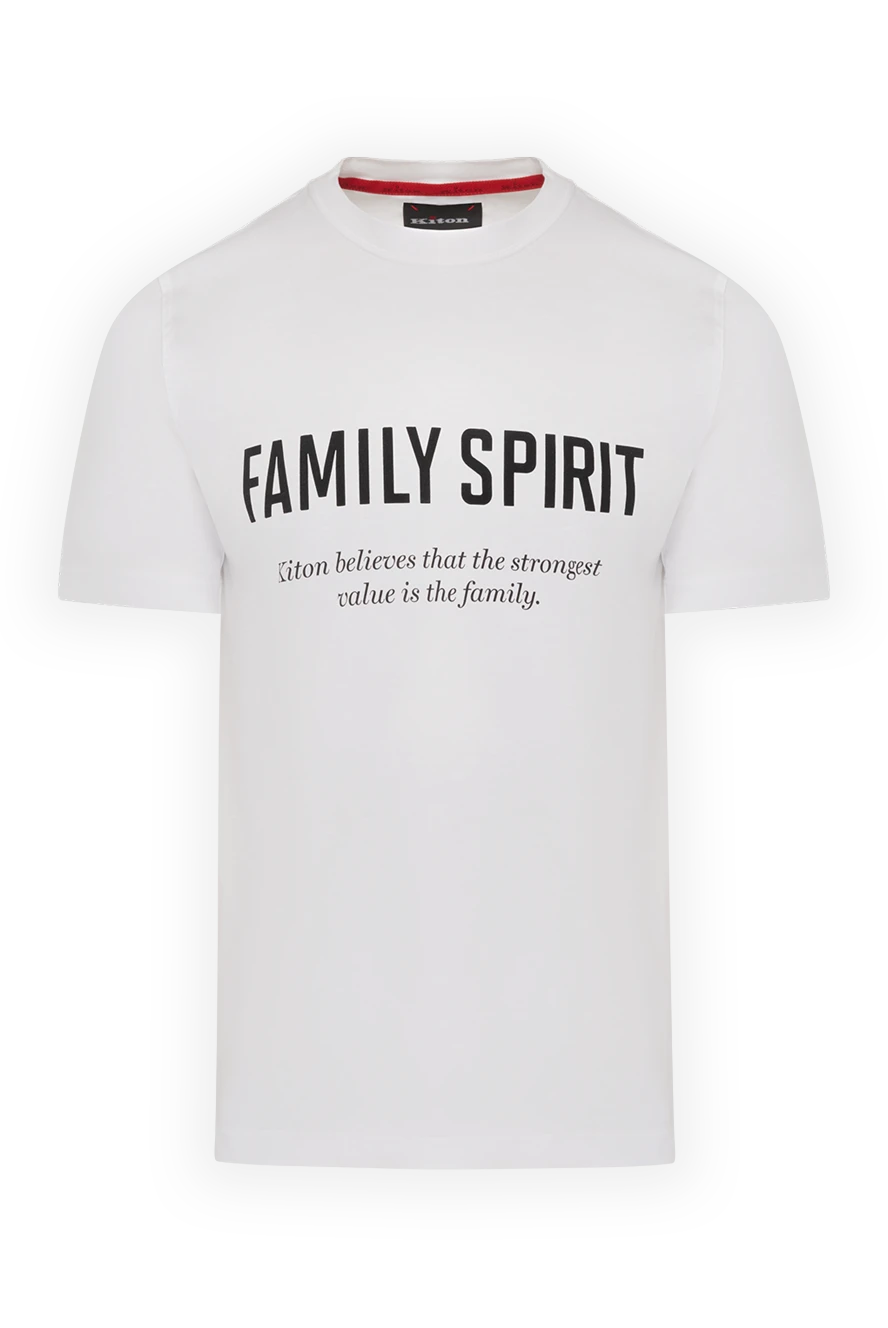 Kiton Men's white cotton T-shirt with a print - brand slogan. 100% cotton. Country of manufacture: Italy. Care: specialized cleaning - photo 1