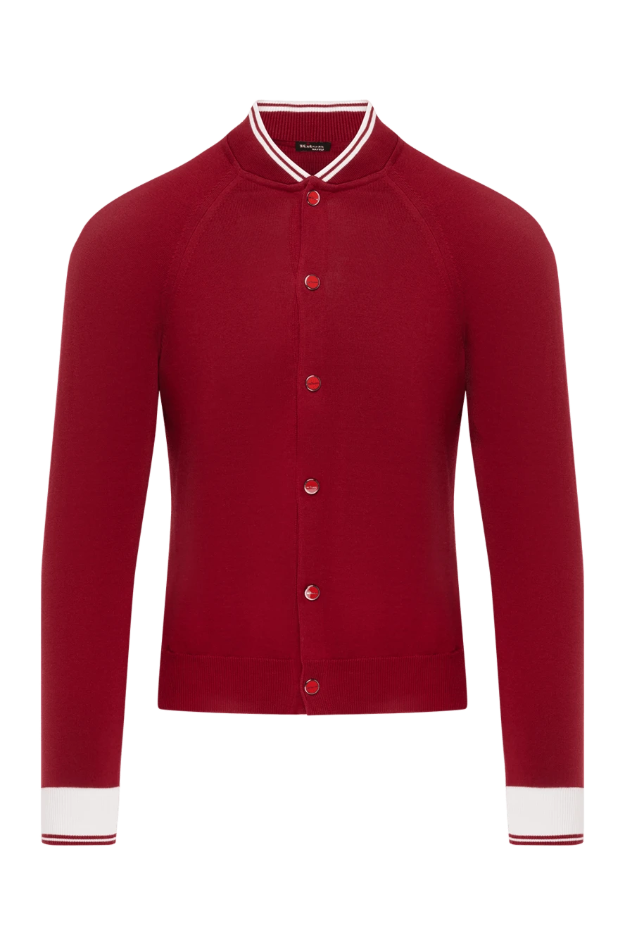 Kiton Cardigan made of burgundy cotton for men - contrast edging. 100% cotton. Closure: buttons. Country of manufacture: Italy. Care: specialized cleaning - photo 1