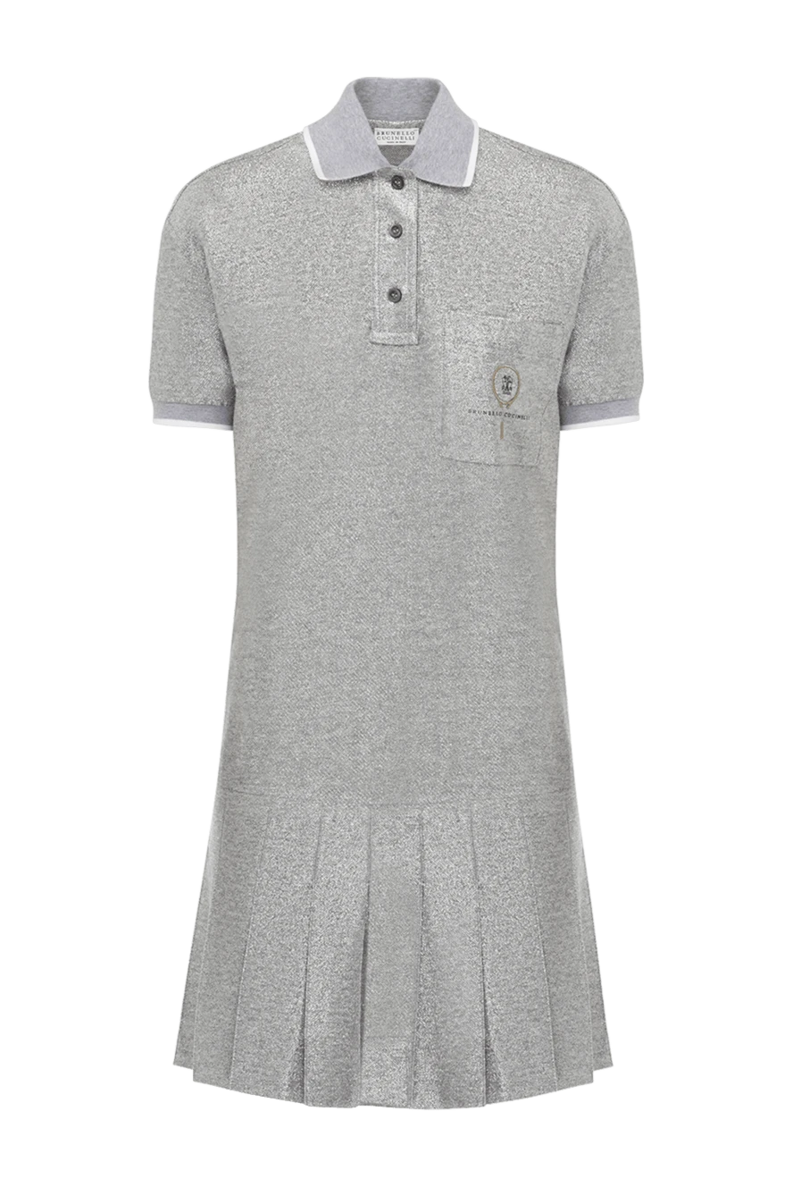 Brunello Cucinelli Gray knitted dress for women - melange. 55% linen, 27% cotton, 9% metallized thread. Closure: buttons. one chest pocket. Country of manufacture: Italy. Care: specialized cleaning - photo 1