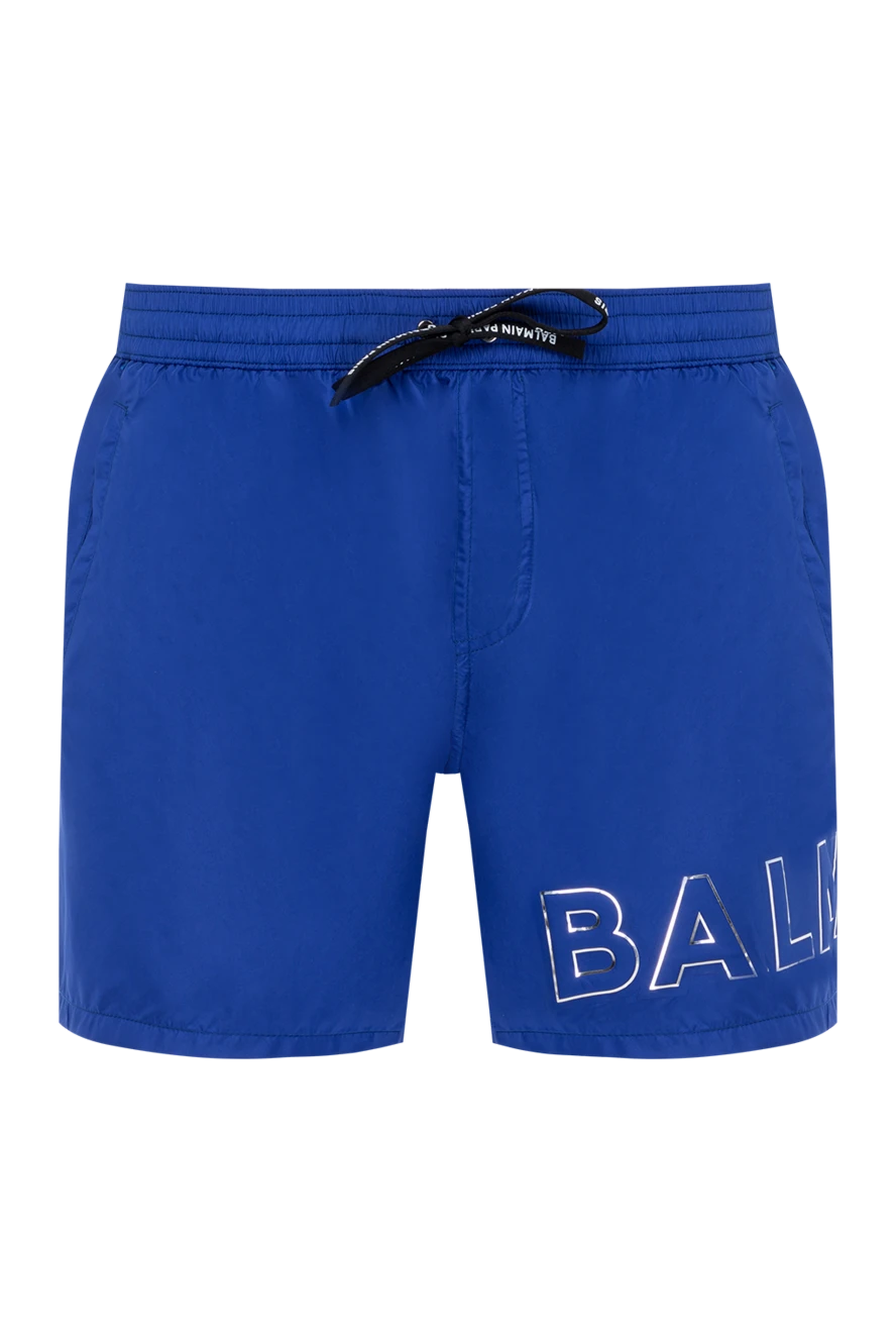 Balmain Blue men's beach shorts made of polyester - brand logo. 100% polyester. Closure: drawstring. two side pockets. Country of manufacture: Italy. Care: specialized cleaning - photo 1