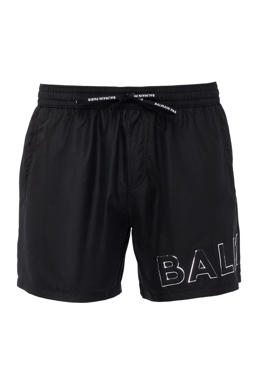 Balmain Men's black polyester beach shorts - brand logo. 100% polyester. Closure: drawstring. two side, two back pockets. Country of manufacture: Italy. Care: specialized cleaning - photo 1