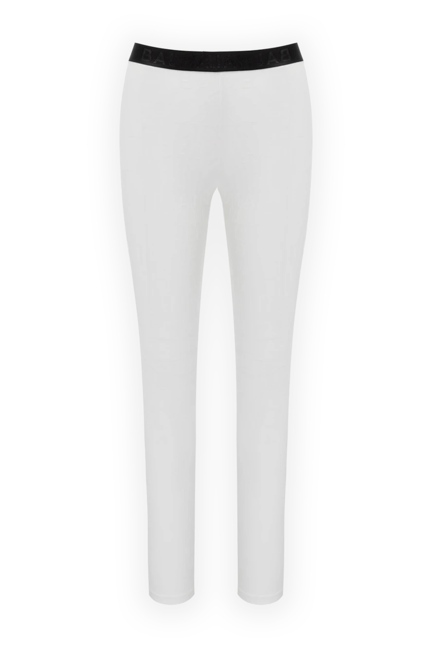 Balmain White leggings made of polyamide and elastane for women - contrasting belt. 91% polyamide, 9% elastane. Closure: elastic. Country of manufacture: Italy. Care: specialized cleaning - photo 1