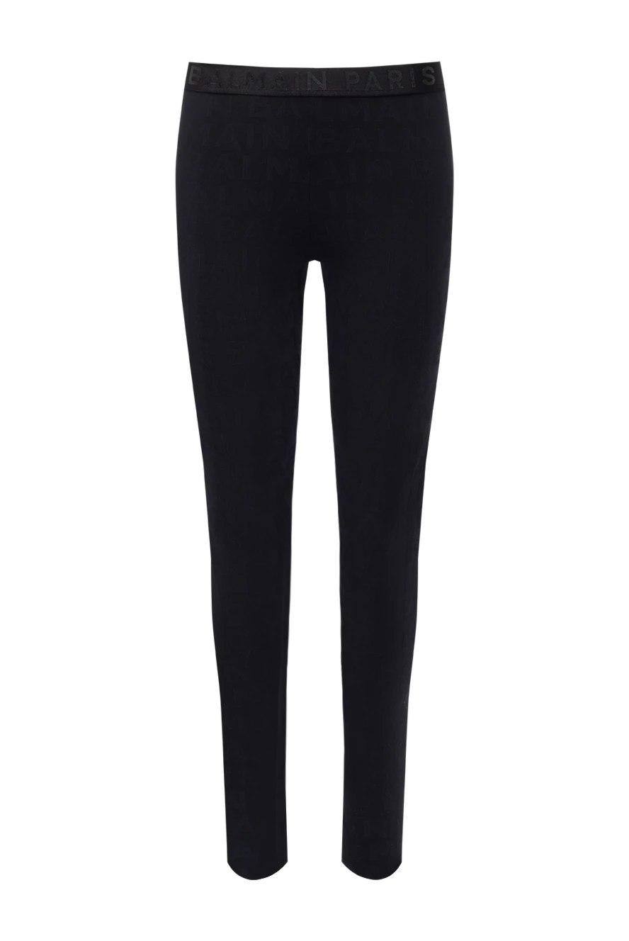 Balmain Black leggings for women made of polyamide and elastane - brand logo. 91% polyamide, 9% elastane. Country of manufacture: Italy. Care: specialized cleaning - photo 1