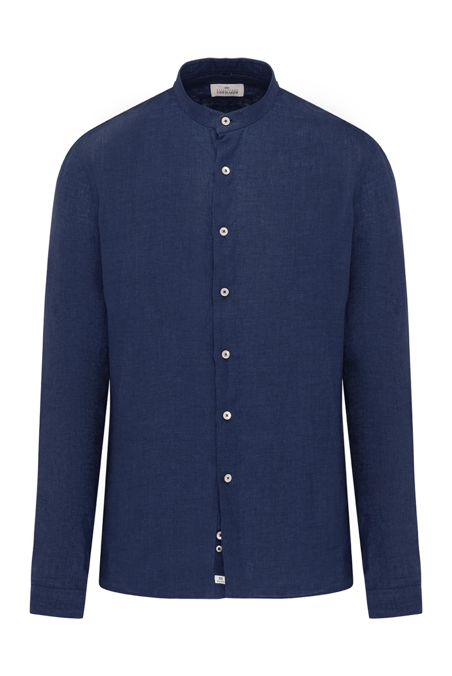 Alessandro Gherardi Blue men's linen shirt - stand collar. 100% linen. Closure: buttons. Country of manufacture: Italy. Care: specialized cleaning - photo 1