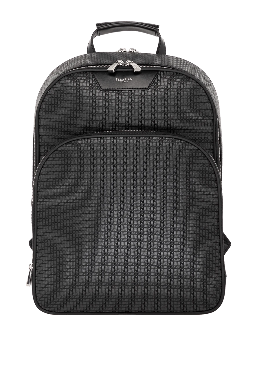 Serapian Black men's backpack made of genuine leather - brand logo, textured leather. 100% genuine leather. Closure: zipper. zip pocket. Country of manufacture: Italy. Care: specialized cleaning - photo 1