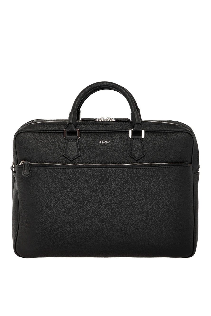 Serapian Men's black briefcase made of genuine leather - textured leather. 100% genuine leather. Closure: zipper. side pocket with zipper. Country of manufacture: Italy. Care: specialized cleaning - photo 1