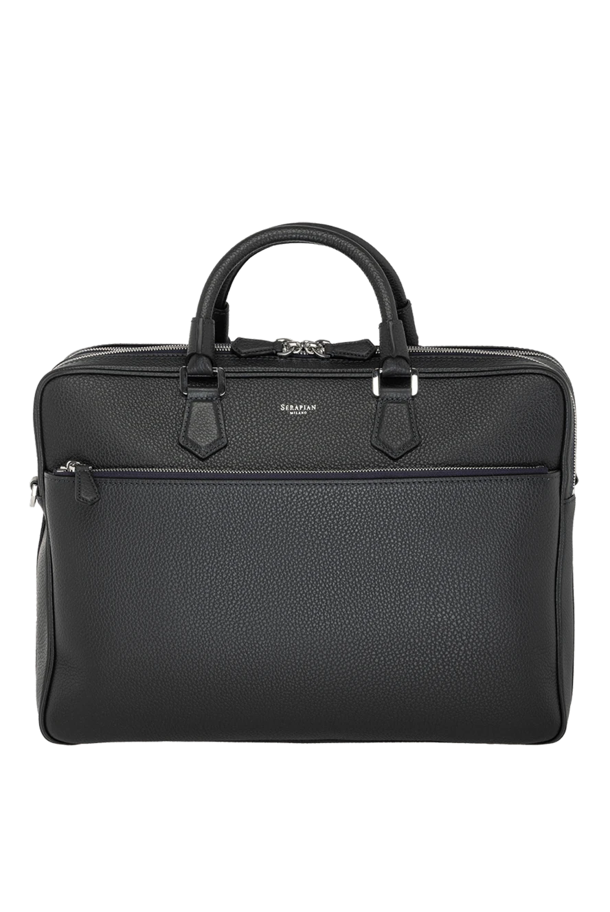 Serapian Men's blue briefcase made of genuine leather - textured leather. 100% genuine leather. Closure: zipper. side pocket with zipper. Country of manufacture: Italy. Care: specialized cleaning - photo 1