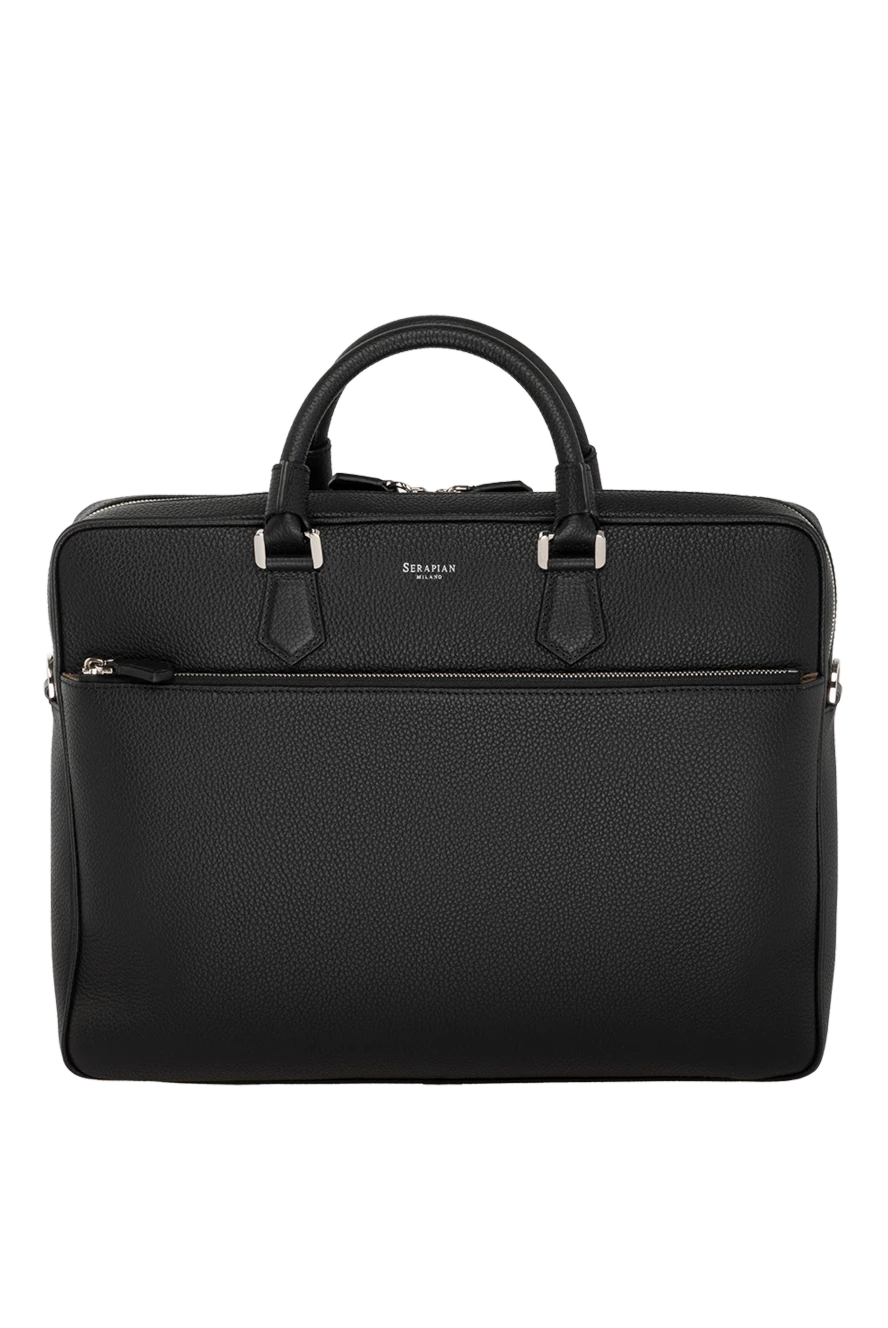 Serapian Men's black briefcase made of genuine leather - textured leather. 100% genuine leather. Closure: zipper. side pocket with zipper. Country of manufacture: Italy. Care: specialized cleaning - photo 1