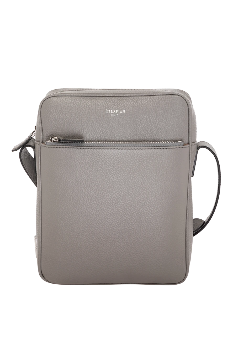 Serapian Gray men's shoulder bag made of genuine leather - brand logo, textured leather. 100% genuine leather. Closure: zipper. zip pocket. Country of manufacture: Italy. Care: specialized cleaning - photo 1