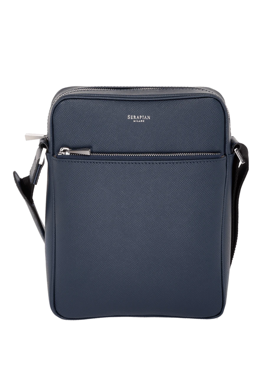 Serapian Blue men's shoulder bag made of genuine leather - brand logo, textured leather. 100% genuine leather. Closure: zipper. zip pocket. Country of manufacture: Italy. Care: specialized cleaning - photo 1