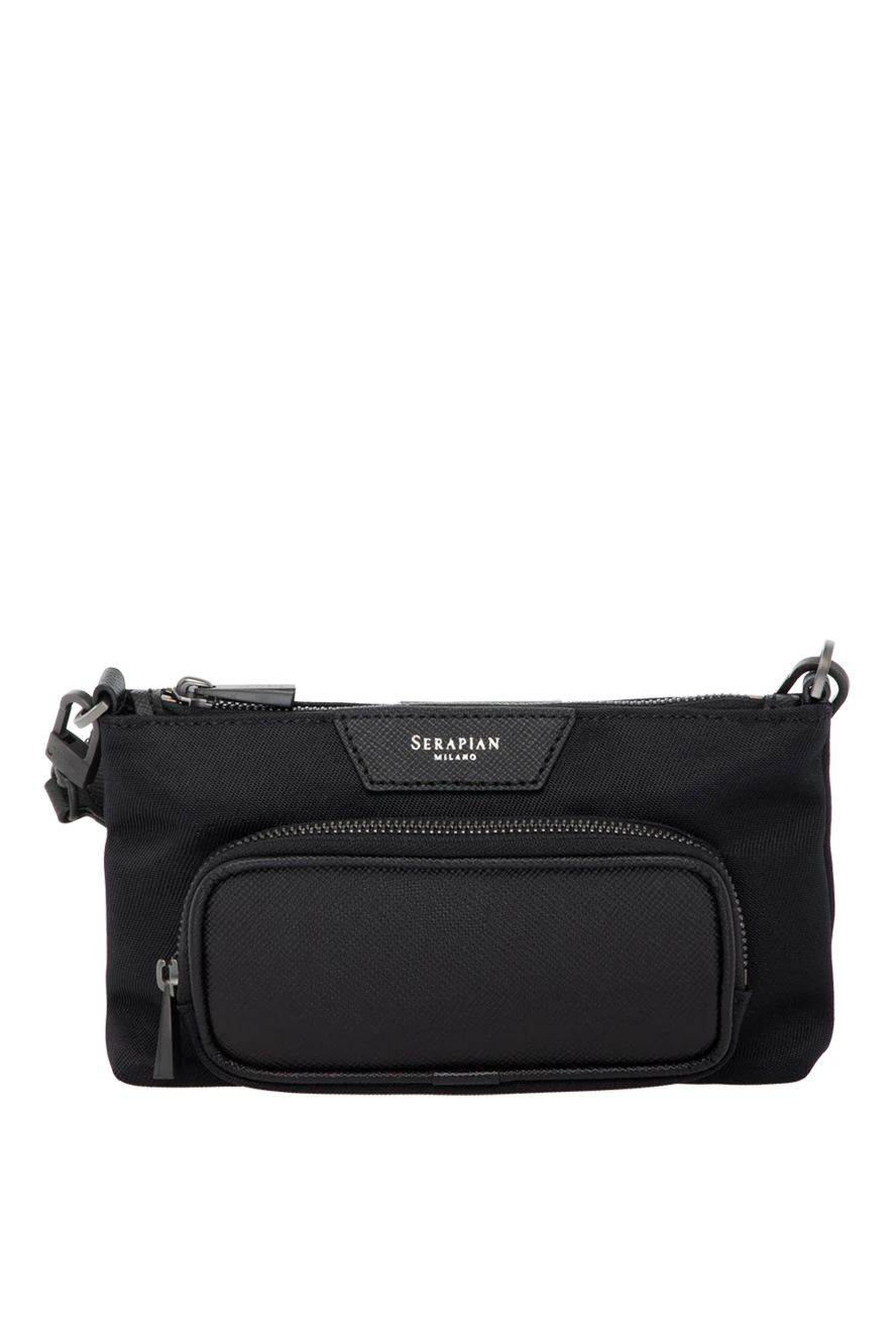 Serapian Black men's shoulder bag made of polyester and leather - brand logo. 80% polyester, 20% genuine leather. Closure: zipper. Pocket: side pocket. Country of manufacture: Italy. Care: specialized cleaning - photo 1