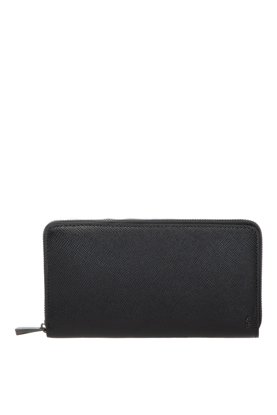 Serapian Black men's clutch bag made of genuine leather - brand logo, textured leather. 100% genuine leather. Closure: zippers. Country of manufacture: Italy. Care: specialized cleaning - photo 1