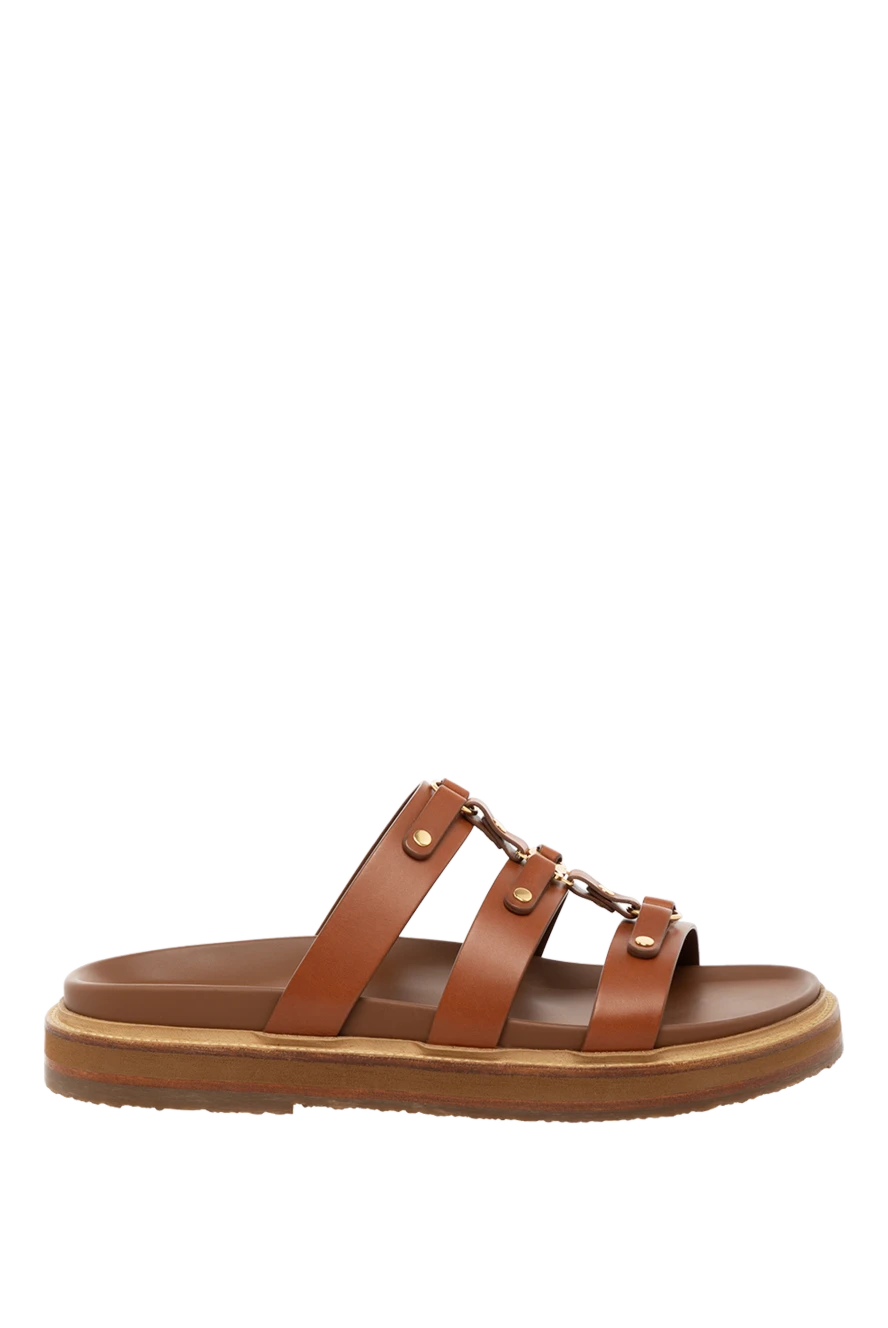 Celine Women's brown flip flops made of genuine leather - metal rivets. 100% genuine leather. Country of manufacture: Italy. Care: specialized cleaning - photo 1