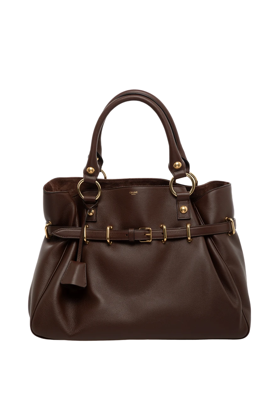 Celine Women's bag brown from calfskin - brand logo. 100% calfskin. Dimensions: 42 X 30 X 12 CM. Handle height 17cm. Internal flat pocket . Closure: strap for tightening the bag. Country of manufacture: Italy. Care: specialized cleaning - photo 1