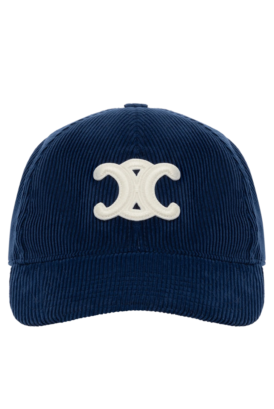 Celine Women's blue cap made of cotton and cashmere - brand logo. 100% cotton. Country of manufacture: Italy. Care: specialized cleaning - photo 1