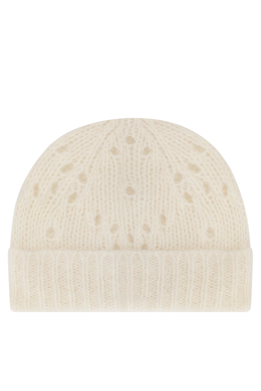 Celine White women's hat made of alpaca and polyamide - textured pattern. 70% alpaca, 30% polyamide. Country of manufacture: Italy. Care: specialized cleaning - photo 1