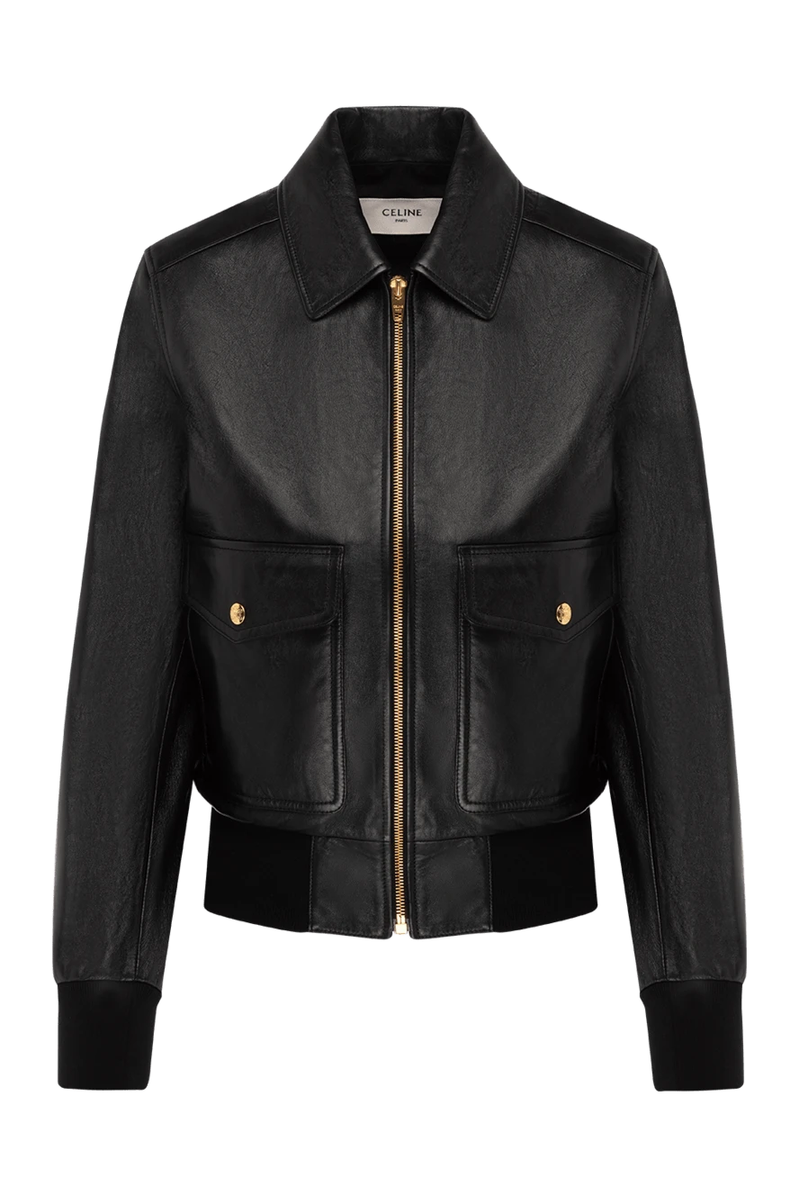 Celine Women's black jacket made of genuine leather - 100% genuine leather. buttons, zipper. two side pockets. Country of manufacture: Italy. Care: specialized cleaning - photo 1