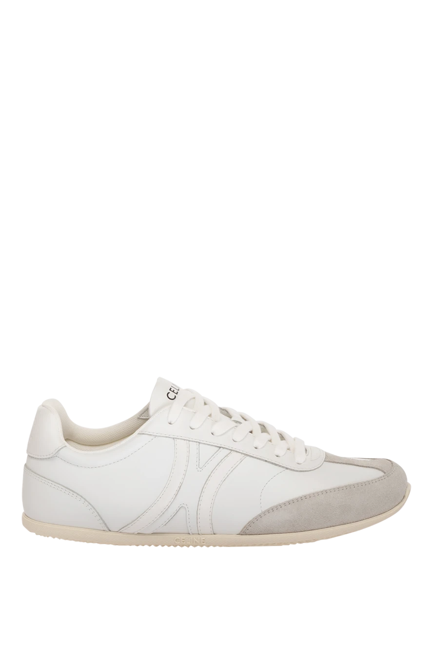 Celine Women's white genuine leather sneakers with logo - brand logo. 100% genuine leather. Closure: lace. Country of manufacture: Italy. Care: specialized cleaning - photo 1