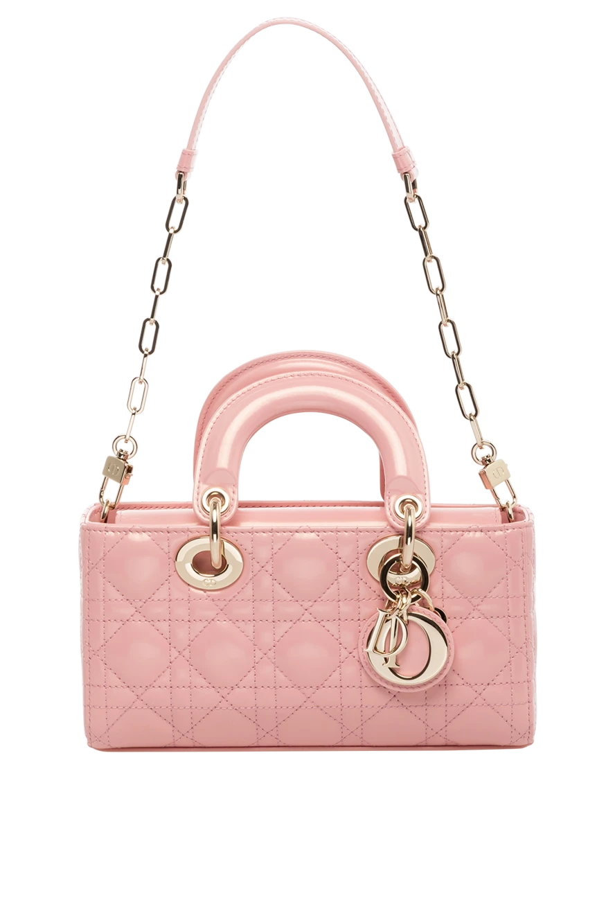 Dior Women's pink calfskin bag - textured leather, Dior pendants. 100% genuine leather. Dimensions: 22 x 12 x 6 cm. Strap length 110-120 cm. Country of manufacture: Italy. Care: specialized cleaning - photo 1