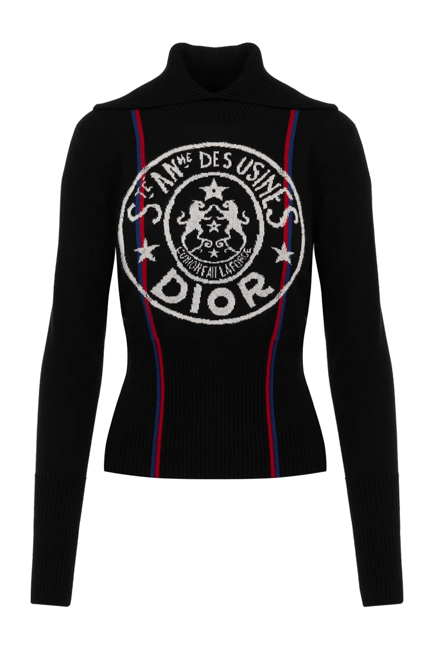 Dior Women's jumper black - brand logo. 97% cashmere, 2% polyamide, 1% elastane. Country of manufacture: Italy. Care: specialized cleaning - photo 1