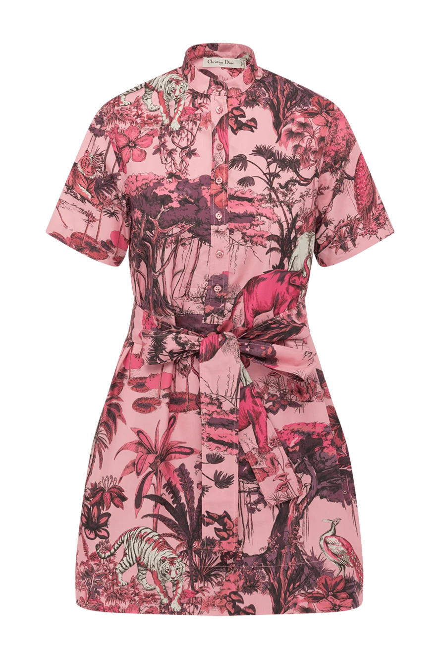 Dior Women's pink dress made of silk and cotton - plant pattern. 52% cotton, 48% silk. Closure: buttons. Country of manufacture: Italy. Care: specialized cleaning - photo 1