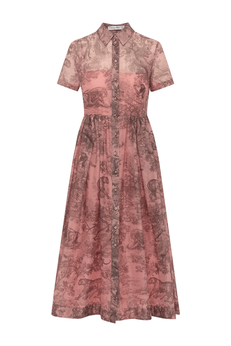 Dior Pink cotton dress for women - flora and fauna pattern. 100% cotton. Closure: buttons. Country of manufacture: Italy. Care: specialized cleaning - photo 1