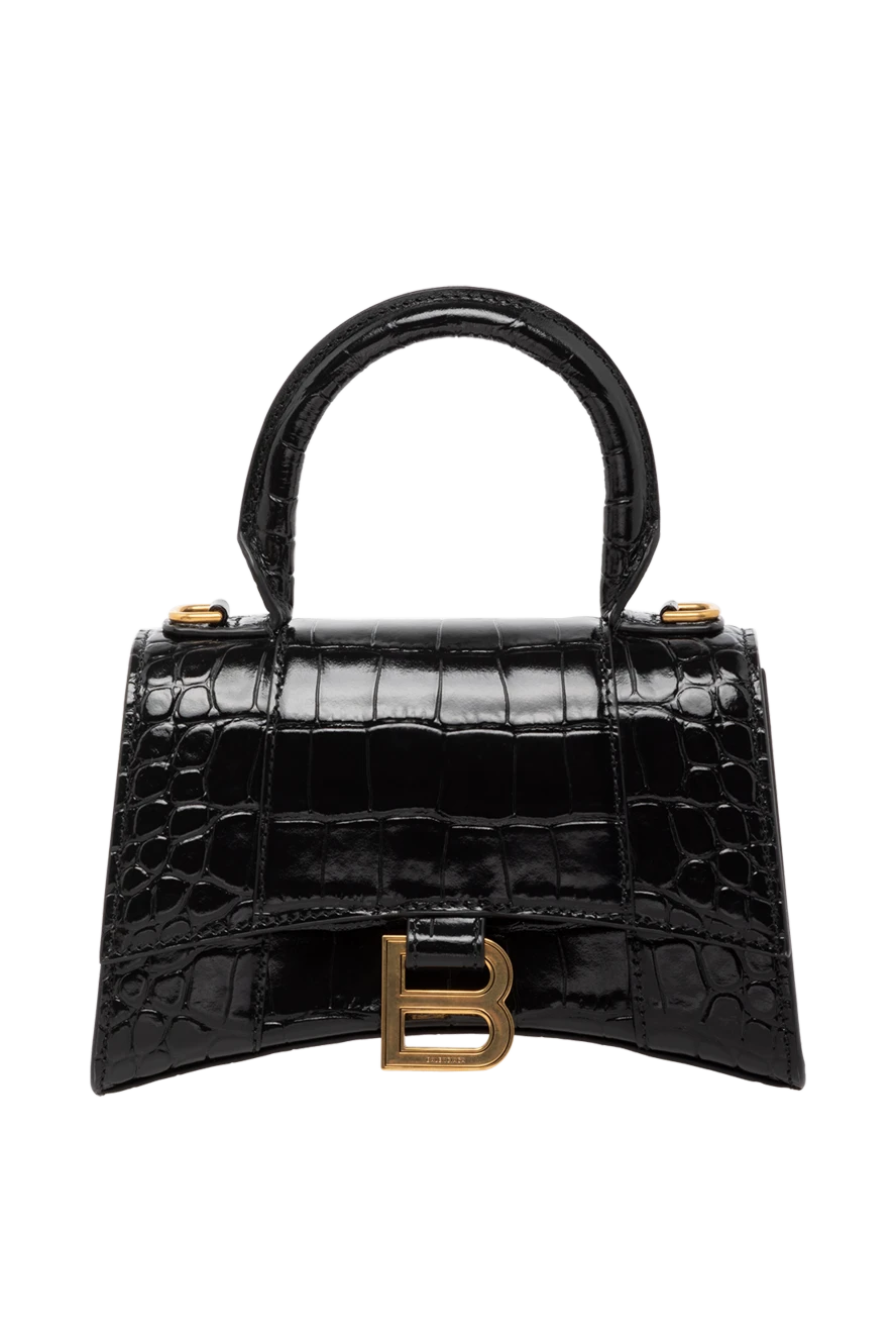 Balenciaga Women's bag, black, made of genuine leather - B Logo, antique gold hardware, crocodile-embossed leather. curved base. 100% shiny calfskin. Dimensions: L18 x H13 x W8 cm. Strap length: adjustable and detachable shoulder strap (54cm). one back pocket. Magnetic stud clasp. Country of manufacture: Italy. Care: specialized cleaning - photo 1