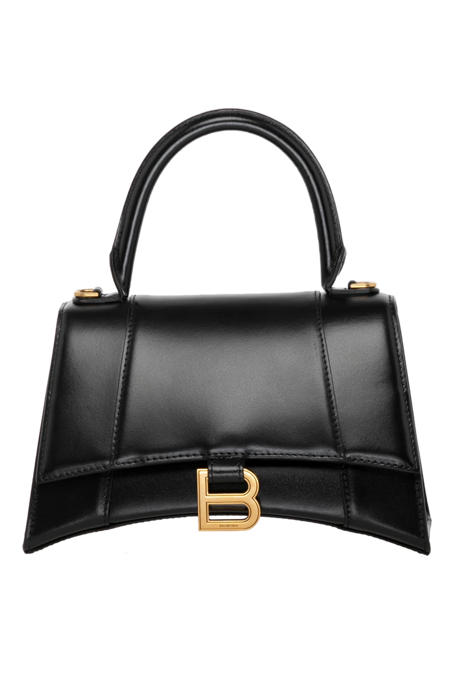 Balenciaga Women's black genuine leather bag with logo - curved base, antique gold B logo. 100% calfskin. Size: L22.5 x H13.75 x W9.75. back pocket, internal slip pocket, internal zip pocket. magnetic clasp. Country of manufacture: Italy. Care: specialized cleaning - photo 1