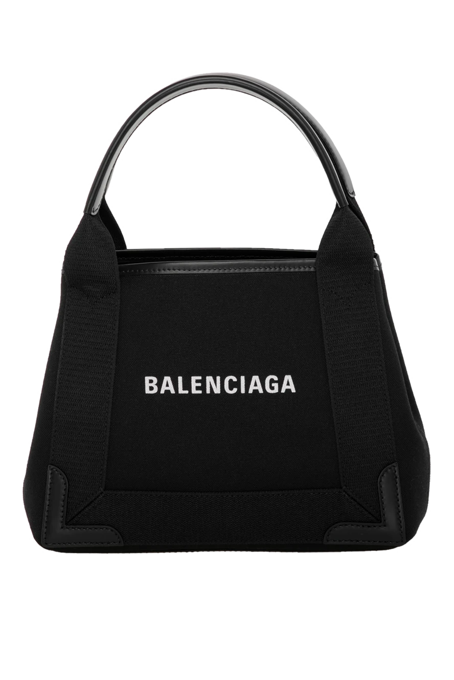 Balenciaga Сумка жіноча чорна із текстилю - логотип бренду. бавовняне полотно та теляча шкіра. Розмір: Д25 x В19 x Ш7 см. Країна виробник: Італія. Догляд: спеціалізоване чищення - фото 1