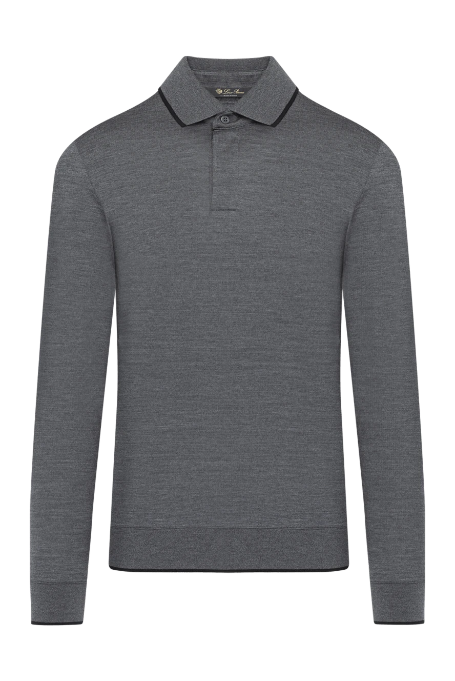 Loro Piana Long-sleeved polo for men gray wool - contrast collar trim. 100% wool. Closure: buttons. Country of manufacture: Italy. Care: specialized cleaning - photo 1